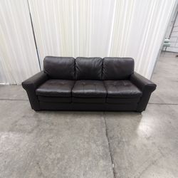 Dark Brown Rolled Arm Leather Couch