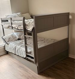 Gray Wood Twin Over Twin Bunk Bed like new