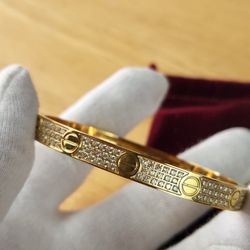 Full Paved Gold Love Bracelet Stainless Steel Size 19