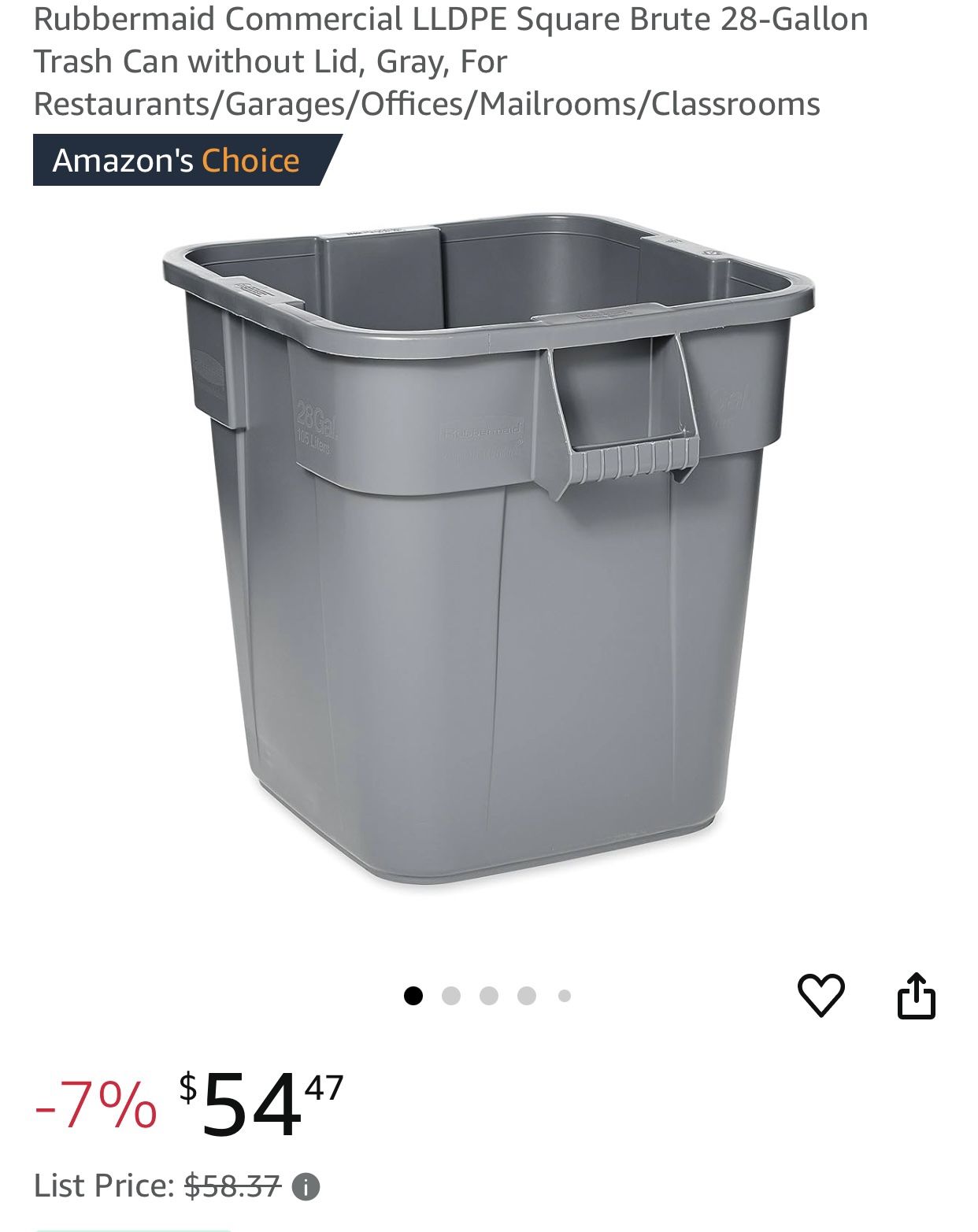 (6) Rubbermaid Square Brute 28-Gallon Container