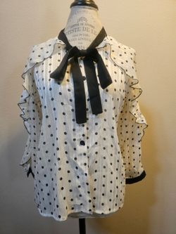 Ruffled chiffon polka dot blouse