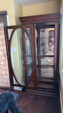Dark Wood Curio Display Cabinet with Glass Shelves