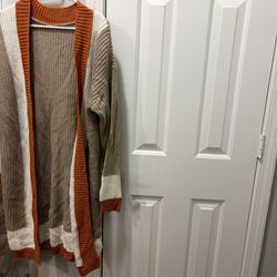 SHEIN Colorblock Cardigan in Orange, Cream, and Tan