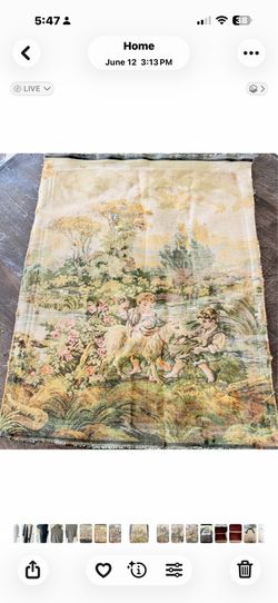 Vintage French Pastoral Tapestry - "Fountain by the Lake"