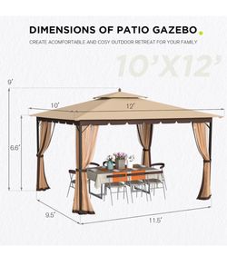 10x12 Patio Gazebo with Curtains