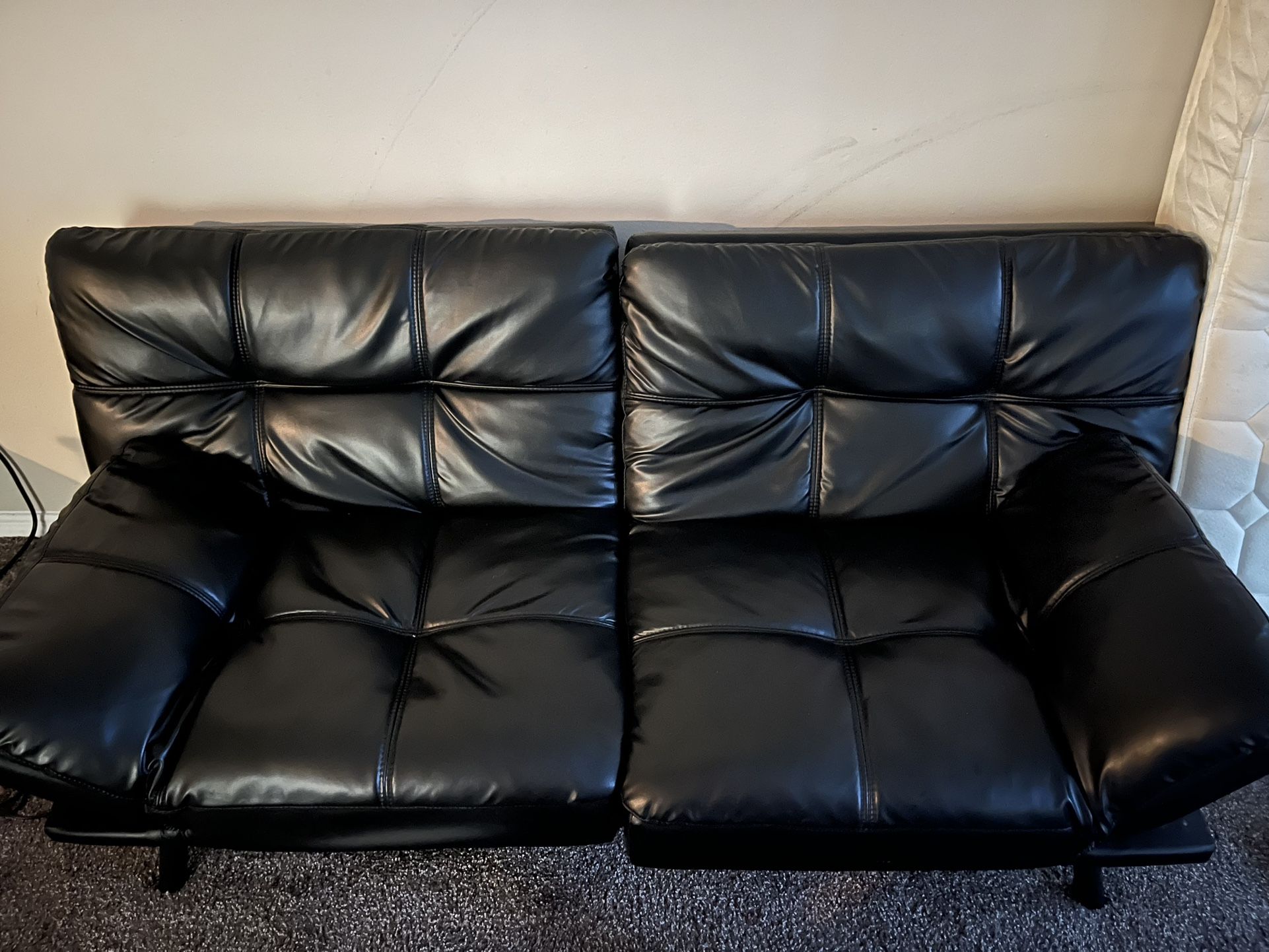 Black Adjustable Leather sofa Bed