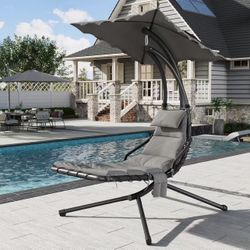 Hanging Chaise Lounge Swing Chair, Hanging Curved Chaise Lounge Chair Umbrella grey $99