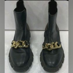 Michael Kors Scarlett Black Leather Chainlink Boots Mobwife Designer 9.5