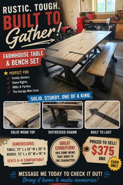 Farmhouse style table and benches