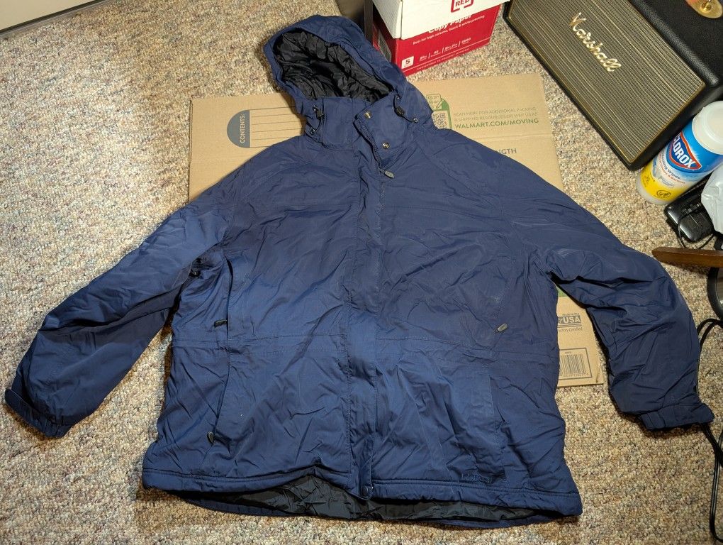 Vintage LL BEAN Men's 2X Navy Blue Nylon Rain Jacket Winter Wind Full Zip Hood