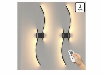 NIORSUN 39.4 Inch Battery Operated Wall Sconce Set of 2, Black Modern Rechargeable Wall Lights