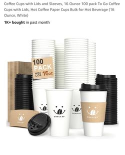 BRAND NEW BOX OF 100 16 Oz Coffee Cups With Lids And Heat Wrap Protector 