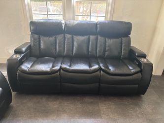 3-Piece Black Leather Reclining Couch Set