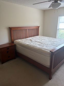 Mission Style Wood King Bed Frame with Mattress