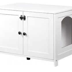 Litter Box Enclosure, Cat Litter Box Furniture with Removable Divider, Large Hidden Litter Box Furniture, Wooden Cat House, End Side Table, 31" L x 17