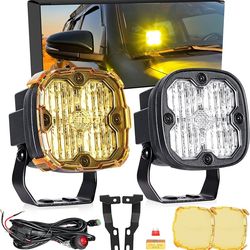 LED Ditch Light Kit for 2010-2024 4Runner; 3 Inch Cube Ditch Lights Bar Offroad Work Lighting with White/Yellow Pod Mount Bracket Wiring Harness Kit, 