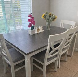 New White Dining Table Set with Chairs + Bench – $10 Down