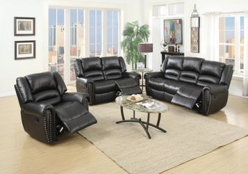 Brand New Black Leather 3pc Reclining Sofa Set