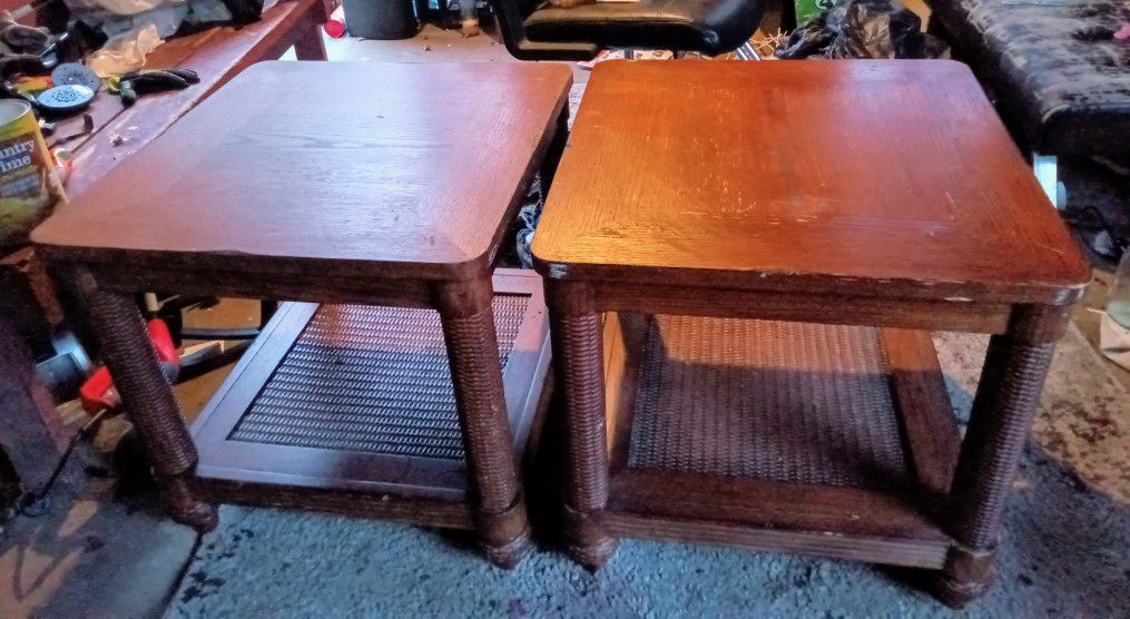 Two Large Matching Wooden End Tables 