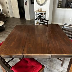 Wood Dinning table W/ 4 Chairs High Top, With Leaf