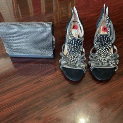 Beautiful Rhinestones Shoes And Purses Gold Silver Black Size 6, 6.5  1 Pair $55.  1 Purse. $25