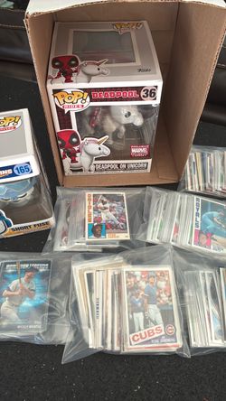 (2) brand new Funko pops plus hundreds of baseball cards