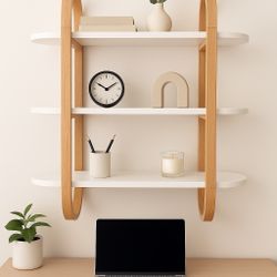 Brand new Umbra Bellwood Wall-Mount Book Shelf Display Case with Three Shelves, White/Natural