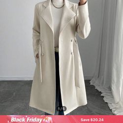 RosyDaze Women Solid Color Faux Suede Double-Breasted Pockets Regular Jacket Fall Winter Cloth For Women