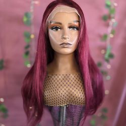 13x6 lace front Burgundy red  human hair wig new   28"