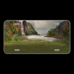 License Plate Novelty Car Front Background Composing Water Waterfall