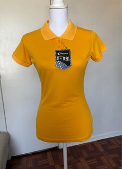 Premium women’s short sleeve yellow polo shirt size small new with tags