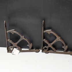 Nautical Shelf Bracket - Ship Anchor - Rust Brown Cast Iron - 7.75" Deep
