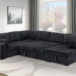 Brand new super plush comfy corduroy sectional set w: pullout bed