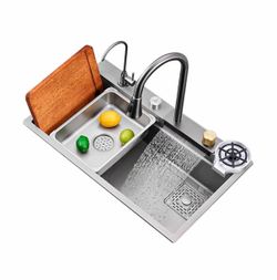 32 in Undermount Sink Kitchen Sink, 304 Stainless Steel Waterfall Sink, Square 5-Hole Sink Workstation, Tabletop Controls With Pull-Out Faucet 31.5