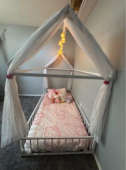 Kids Floor Bed Frame with Canopy