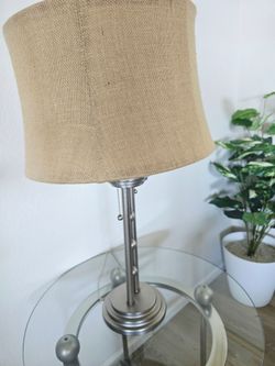 Brushed Nickel Table Lamp with Burlap Shade