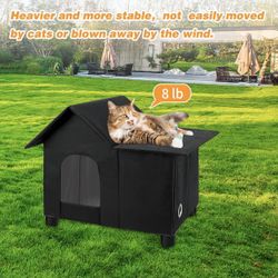 (9999-73) Large Heated Cat House for Outside, Elevated Outdoor Cat House Weatherproof with Heating Pad for Winter, Warm Feral Cats Shelter for Multipl