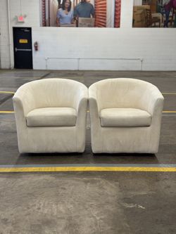 Pair of White Barrel Accent Chairs