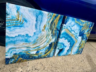 Blue and Gold Abstract Geode Wall Art Set
