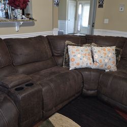 6-Piece Chocolate Sectional + Rocker/Recliner