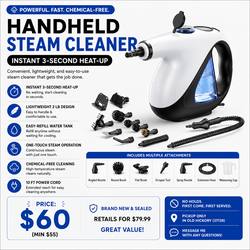 Brand New Handheld Steam Cleaner, Instant 3-Second Heat-Up, Lightweight
