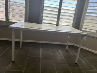 White IKEA Desk Table And Dolly Chair Needs Tlc