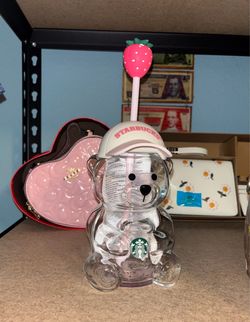 Pink Starbucks bearista glass cup