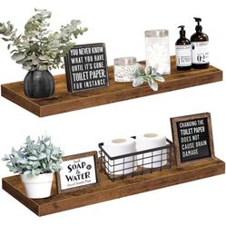 QEEIG Bathroom Shelves 48 inches Long Wall Shelf Large Extra Long 48 x 9 inch Set of 2, Brown (008-120B)