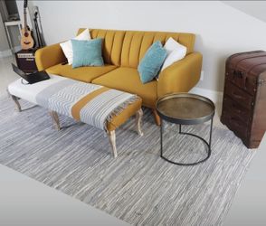 Brittany 82 Inch Futon Sofa Bed, Upholstered Couch Sleeper with Tufted Back,-Mustard Yellow