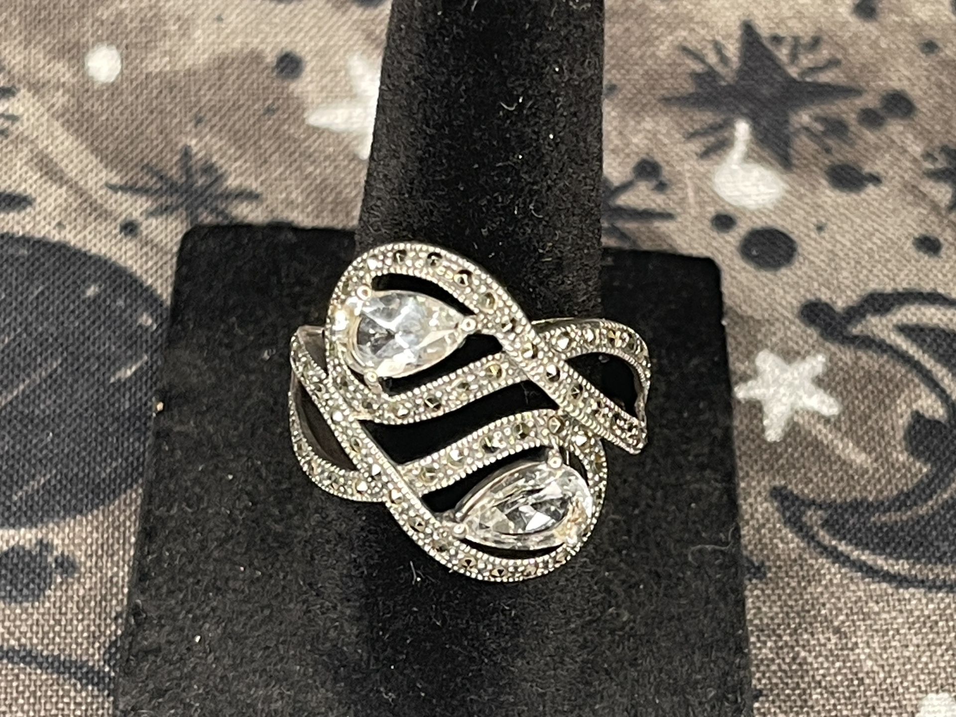 Beautiful Glacier Topaz W/ Marcasite Silver Ring