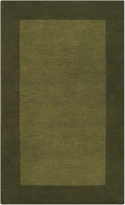 Bordered Solid Olive Green Wool Rug