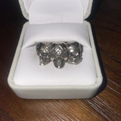 Vintage Custom Sterling Skulls Ring 