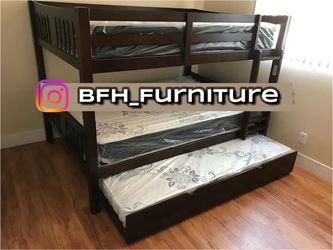Full full twin triple Bunkbed with orthopedic mattress included