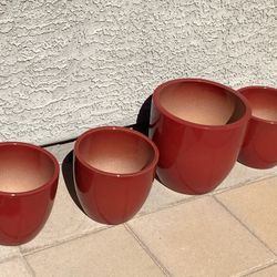 Set of 4 New Ceramic Pottery Planters Plant Pots Glossy Red Finish
